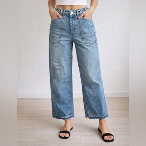 WE THE FREE FREE PEOPLE MOXIE BARREL JEANS Size 28 | Distressed Boho Denim